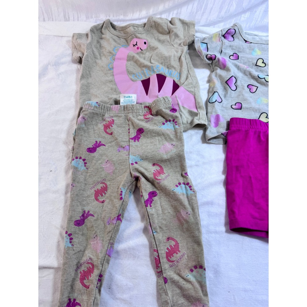 Garanimals Baby Girls 4pc Pajama Set 12M Dinosaur Heart Gray Pink Tops Pants